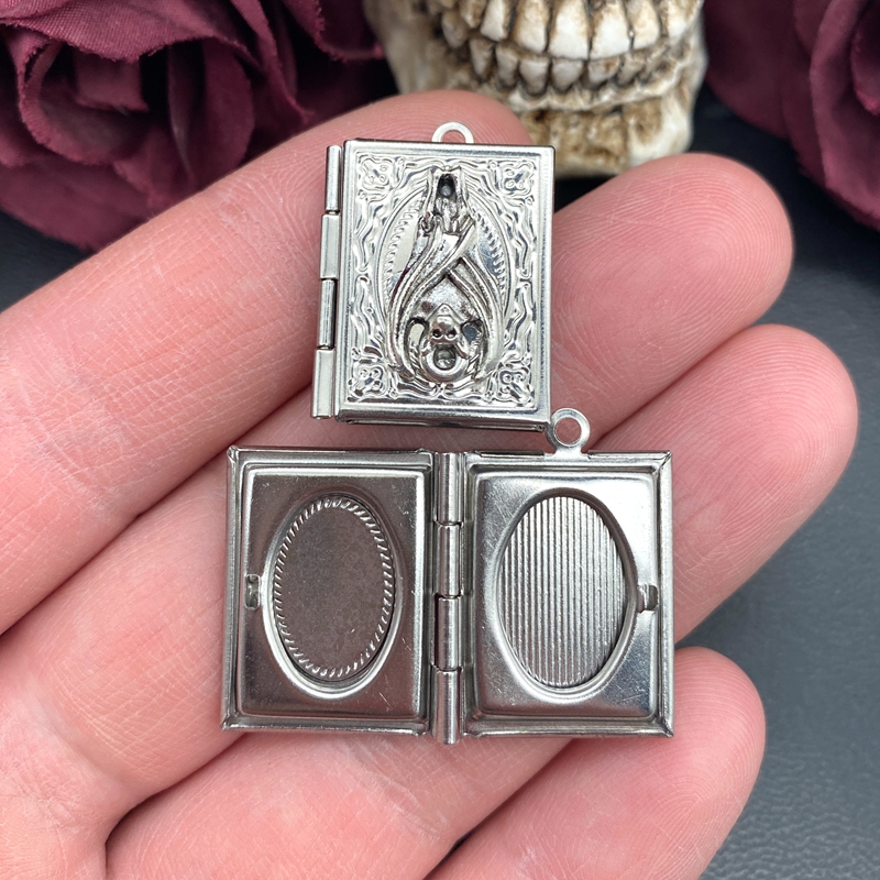 Jewelry Making Journal - 2psc Dainty Bat Book Locket Charms